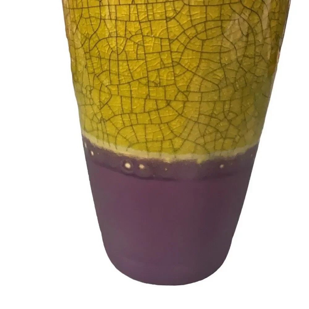 Vintage Green Crackle Glazed Pottery Vase Panda Garden Purple unglazed Bottom 7”
